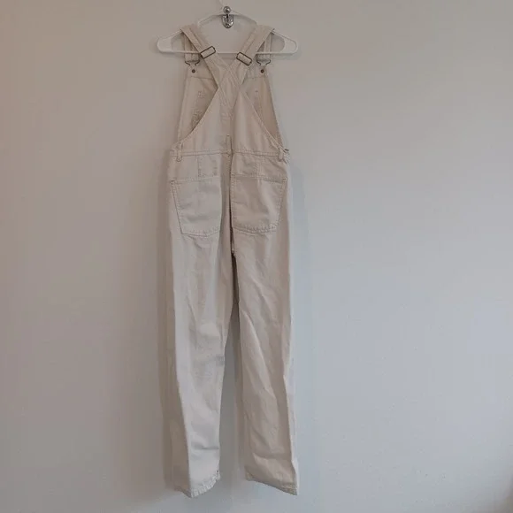 We the free Winter White Cream Ivory Denim Overalls Womens XS 28" Inseam - Picture 2 of 10